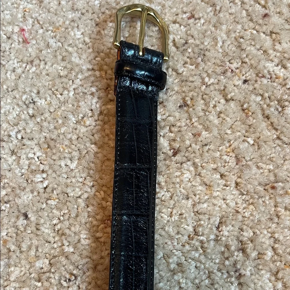 Martin Dingman Men’s Alligator Grain Black Leather Belt with Gold Buckle